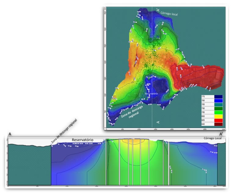 Mapa de pluma de contaminação com delimitação de área